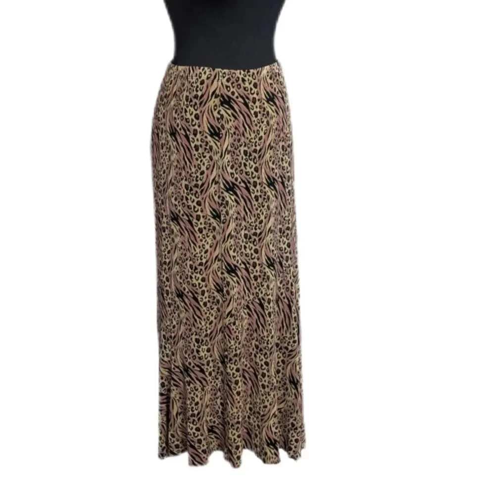 Vtg Choices Beige Mauve Animal Print Slinky Midi Skirts Small Medium Grunge
